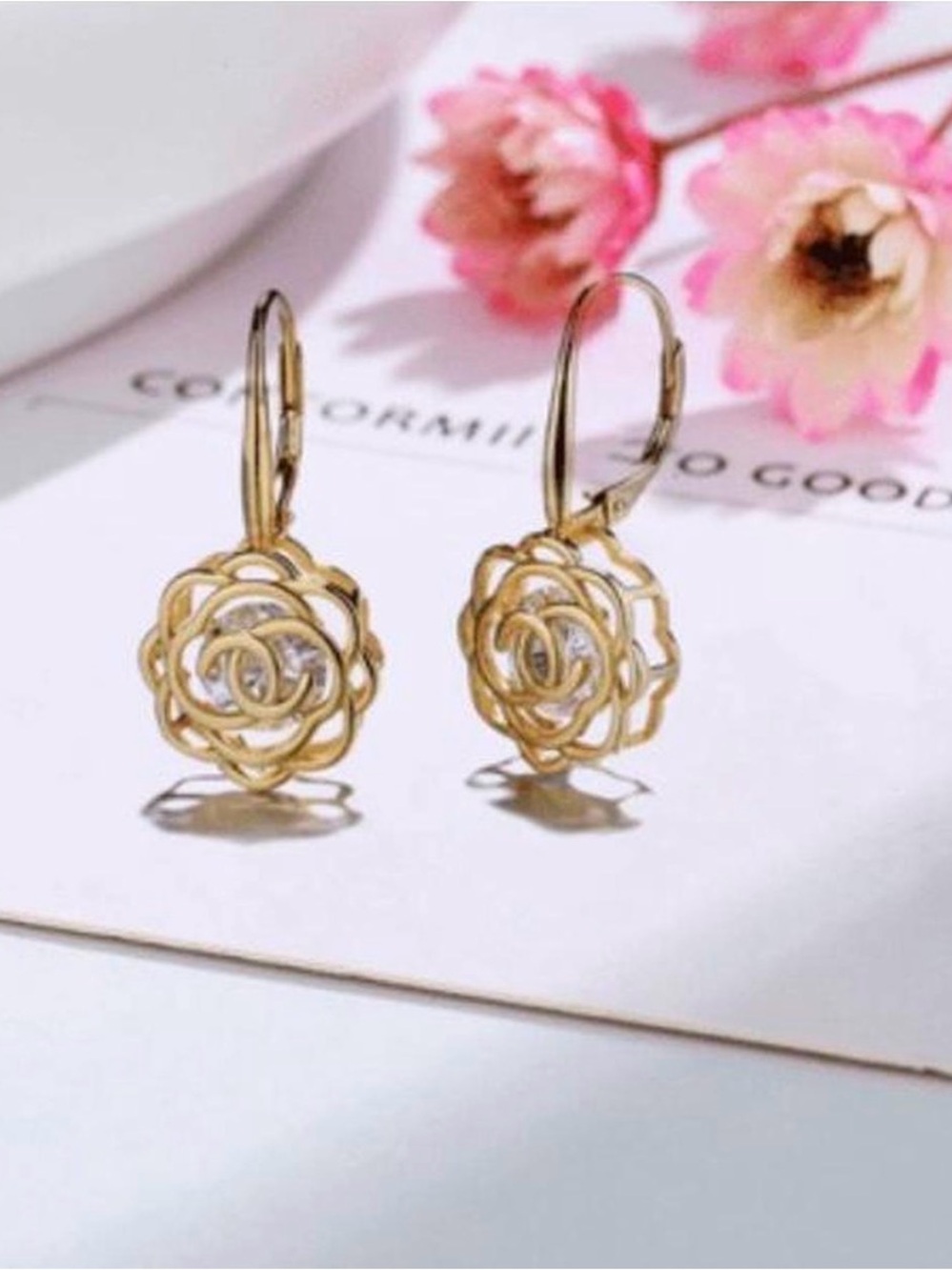 NEW 14K Gold Plated Swarovski Crystal Rose Earrings SCARLETT AND ELLA